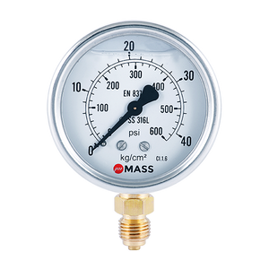 Manómetro industrial MASS 0-4kg/cm2 (60 Psi) con glicerina y caráctula de 63 mm (2.5")