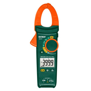 Pinza amperimétrica de CA/CC de RMS (media cuadrática) verdadera de 400 A + VSC (voltaje sin contacto)